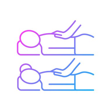 Çift masajı gradyan doğrusal vektör simgesi. İlişkideki bağı arttır. Yan yana masaj masaları. İnce çizgi renk sembolü. Modern tarz pictogram. Vektör izole çizimi
