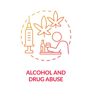 Alkol ve uyuşturucu kullanımı kırmızı gradyan konsept ikonu. Konuşma efektinden nefret ediyorum soyut fikir ince çizgi çizimi. Olumsuz davranışsal etkiler. Aşırı içki içmekten. Vektör izole edilmiş dış çizgi renk çizimi