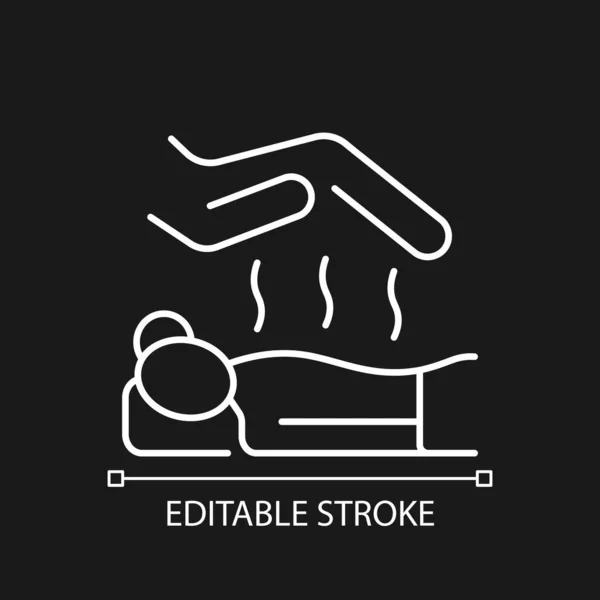 Reiki Massage Weißes Lineares Symbol Für Dunkles Thema Alternative Medizin — Stockvektor