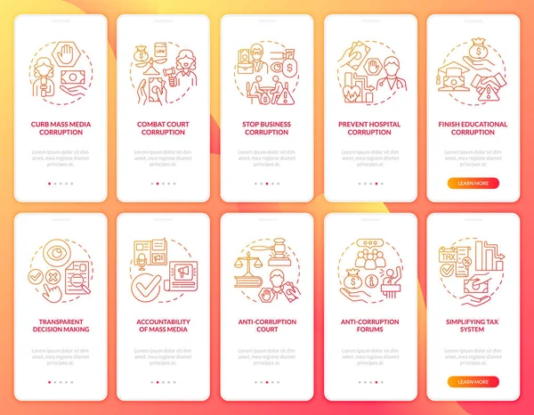 Corrupção Onboarding Tela Página Aplicativo Móvel Vermelho Sistemas Serviços Corrompidos —  Vetores de Stock