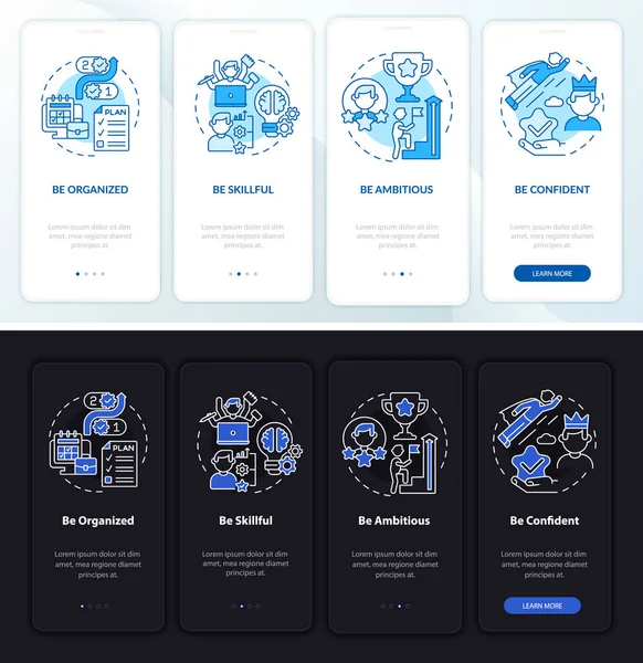 Rasgos Personales Para Éxito Laboral Incorporación Pantalla Página Aplicación Móvil — Vector de stock