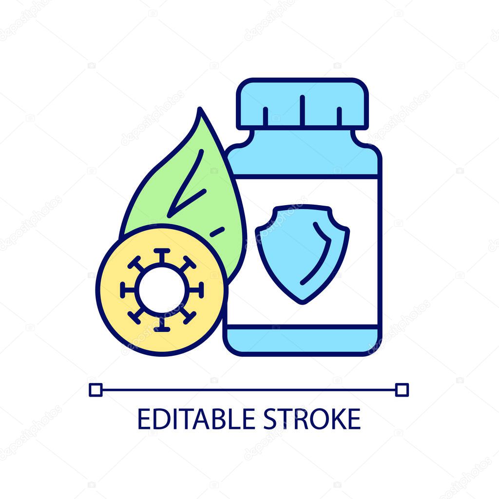 Antioxidant supplements RGB color icon. Medicine to strengthen immunity. Oxidative stress prevention. Free radicals treatment. Isolated vector illustration. Simple filled line drawing
