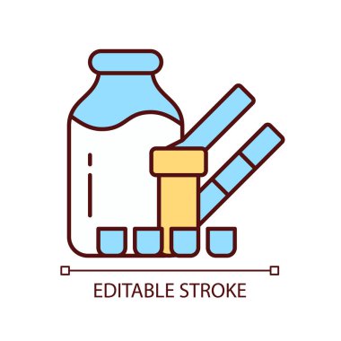 Melamin kirliliği testi RGB renk simgesi. Melaminli tehlikeli ürünler. Sağlığa zarar veren gıda katkı maddelerinin tespiti. İzole vektör çizimi. Basit bir çizgi çizimi. Düzenlenebilir vuruş