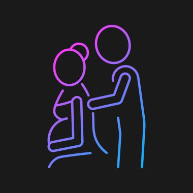 Karanlık tema için hamilelik masajı gradyan vektör simgesi. Anne bedeni beklerken rahatlıyorum. Doğum öncesi masaj terapisi. İnce çizgi renk sembolü. Modern tarz pictogram. Vektör izole çizimi