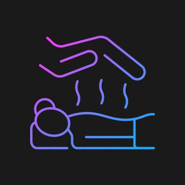 Karanlık tema için Reiki masaj gradyan vektör simgesi. Alternatif tıp. Enerji akışını manipüle et. Japon tekniği. İnce çizgi renk sembolü. Modern tarz pictogram. Vektör izole çizimi