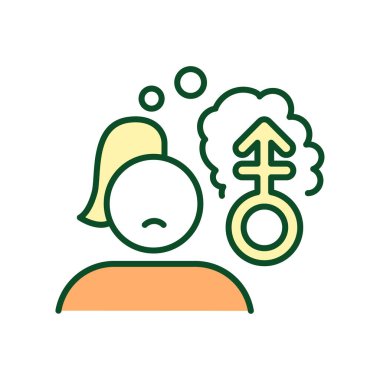 Çift cinsiyetli RGB renk simgesi önyargılı görünümü. Androgynous cinsiyet klişeleri. Cinsiyet kimliği belirleniyor. Karışık biyolojik seks özellikleri. İzole vektör çizimi. Basit doldurulmuş çizgi çizimi