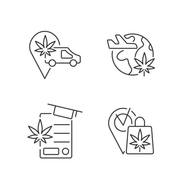 Serie Icone Lineari Dell Industria Mondiale Della Cannabis Trasporto Marijuana — Vettoriale Stock