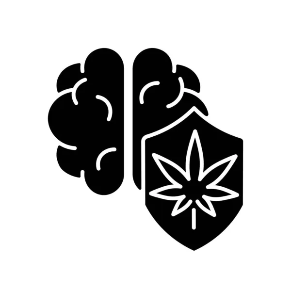 大麻脑保护黑色象形文字 认知功能的提高 对大脑发育有积极影响 提高精神清晰度 白色空间上的轮廓符号 矢量孤立的说明 — 图库矢量图片