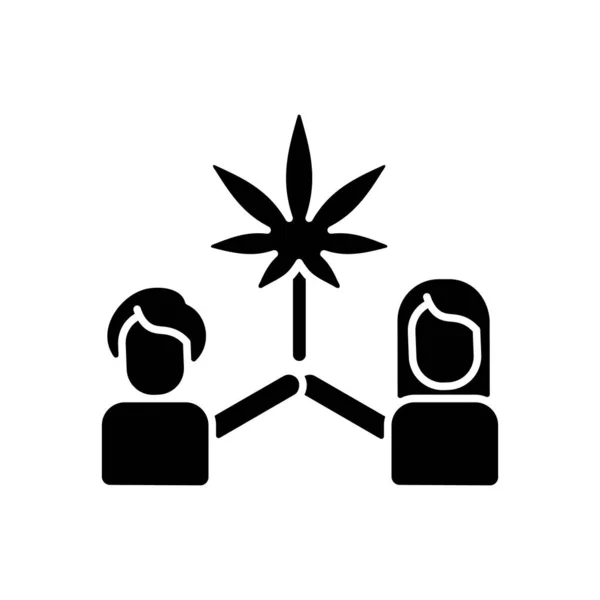 Czarna Ikona Konopi Indyjskich Rekreacyjne Używanie Marihuany Ruch Społeczny Legalna — Wektor stockowy