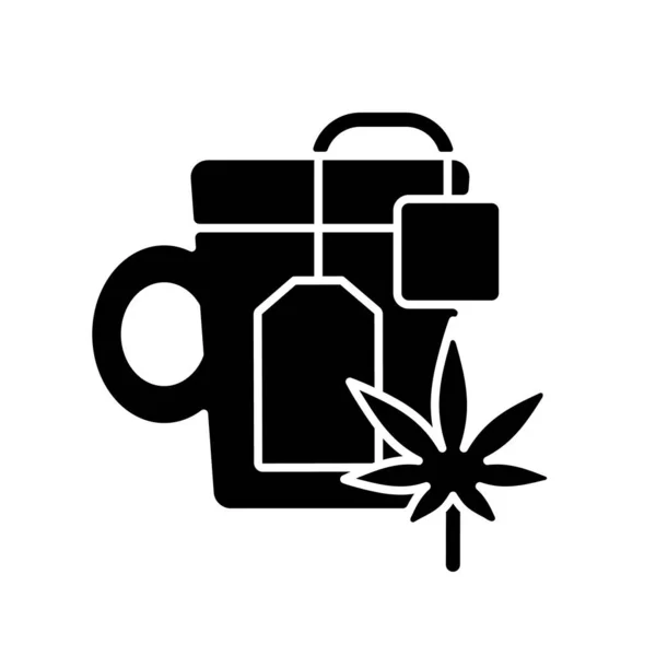 Weed Tea Schwarzes Glyph Symbol Medizinischer Cannabis Sud Kräutergetränk Trinken — Stockvektor