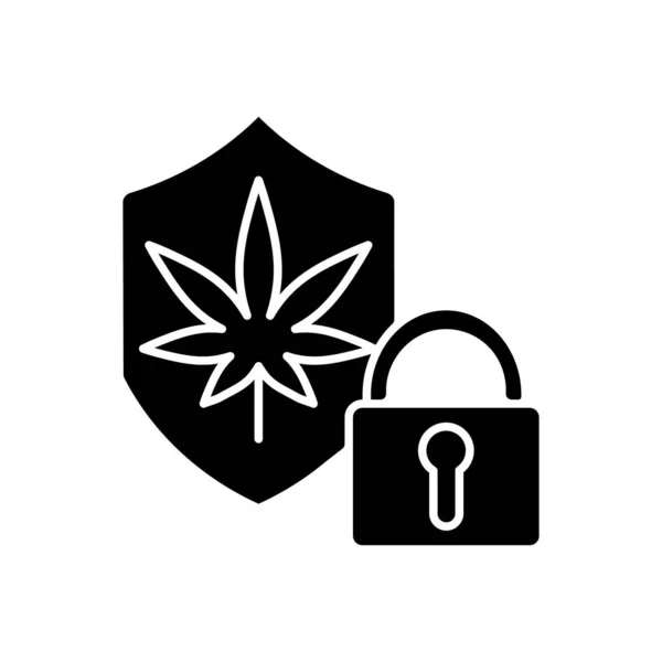 Cannabis Biztonsági Fekete Jel Ikon Marihuána Gyógyszertárak Védelme Biztosítson Biztonságos — Stock Vector