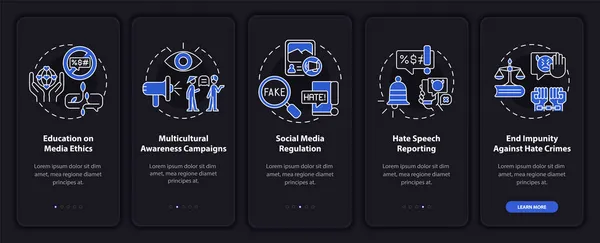 Omgaan Met Haat Spraak Onboarding Mobiele App Pagina Scherm Misbruik — Stockvector
