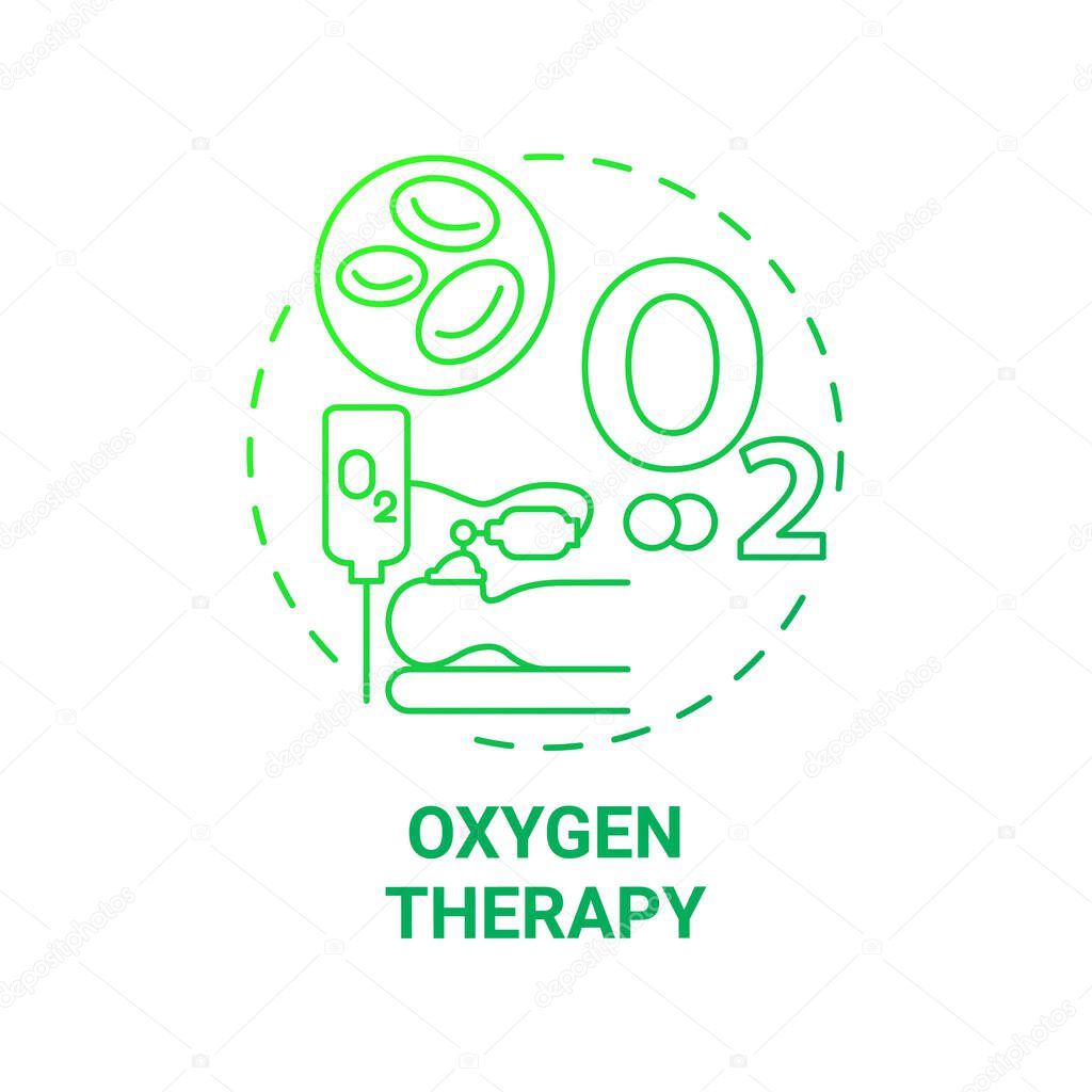 Oxygen therapy green gradient concept icon. Pulmonary rehabilitation abstract idea thin line illustration. Therapy indications. Low blood oxygen. Vector isolated outline color drawing