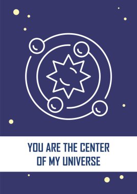 Evrensel kartpostalımın merkezinde doğrusal glyph ikonu olan sensin. Dekoratif vektör tasarımlı tebrik kartı. Yaratıcı çizim illüstrasyonlu basit tarz poster. Tatil dileğiyle el ilanı