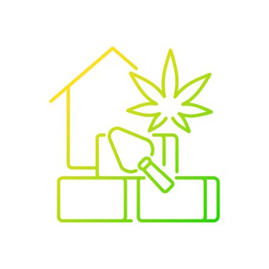 Hemoton gradyan doğrusal vektör simgesi. Sürdürülebilir yapı malzemesi. İnşaat endüstrisi. Doğal izolasyon. İnce çizgi renk sembolü. Modern tarz pictogram. Vektör izole çizimi