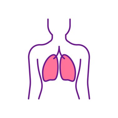 Akciğerler RGB renk simgesi. İnsan vücudu parçası. Göğüs kafesinde çift organlar. Nefes alma ve hareket fonksiyonları. Solunum hastalıkları. Oksijen dolaşımı. İzole vektör çizimi. Basit doldurulmuş çizgi çizimi