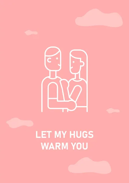 Let Hugs Warm You Postcard Linear Glyph Icon Happy Valentines — Stock Vector