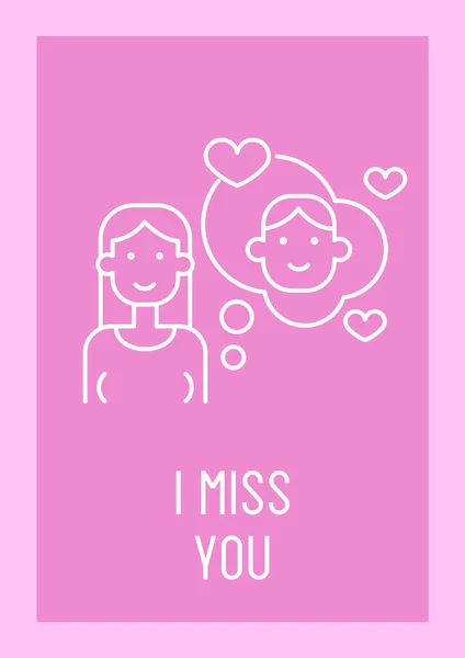 Miss You Postcard Linear Glyph Icon Thinking Romantic Partner Greeting — Stock Vector