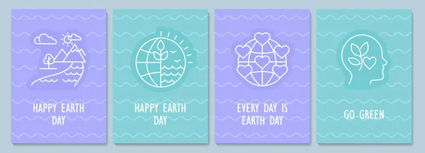 Cartão Postal Feliz Dia Terra Com Conjunto Ícones Glifo Linear — Vetor de Stock