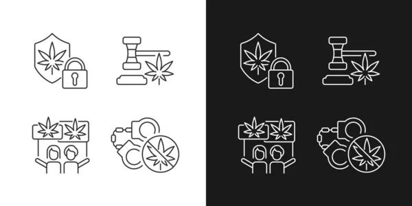 大麻线性图标的合法性设置为黑暗和光明模式 大麻药房的保护 合法使用毒品 可定制的细线符号 孤立的矢量轮廓图解 可编辑笔划 — 图库矢量图片
