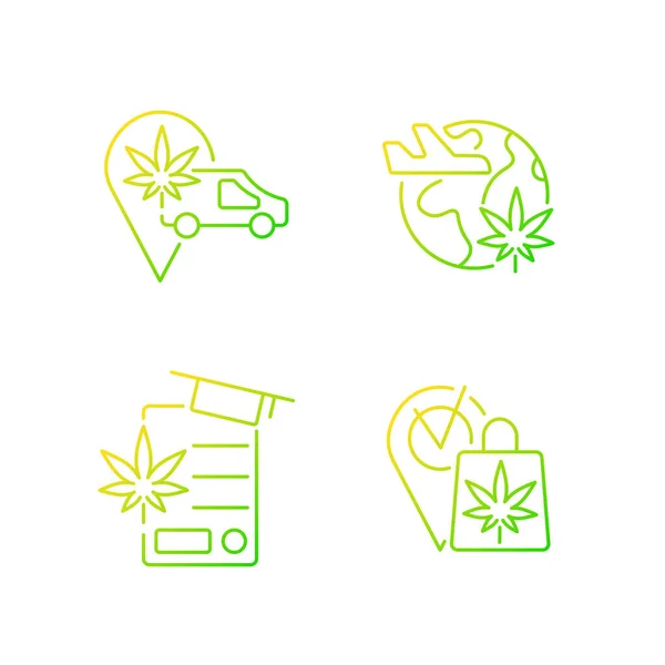 Világszerte Kannabisz Ipar Gradiens Lineáris Vektor Ikonok Beállítva Marihuána Szállítás — Stock Vector