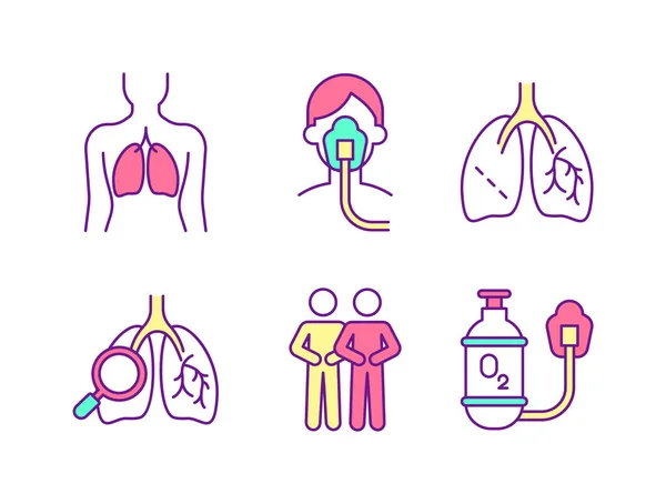 Lungs Health Care Rgb Color Icons Set Pulmonary Rehabilitation Respiratory — Stock Vector