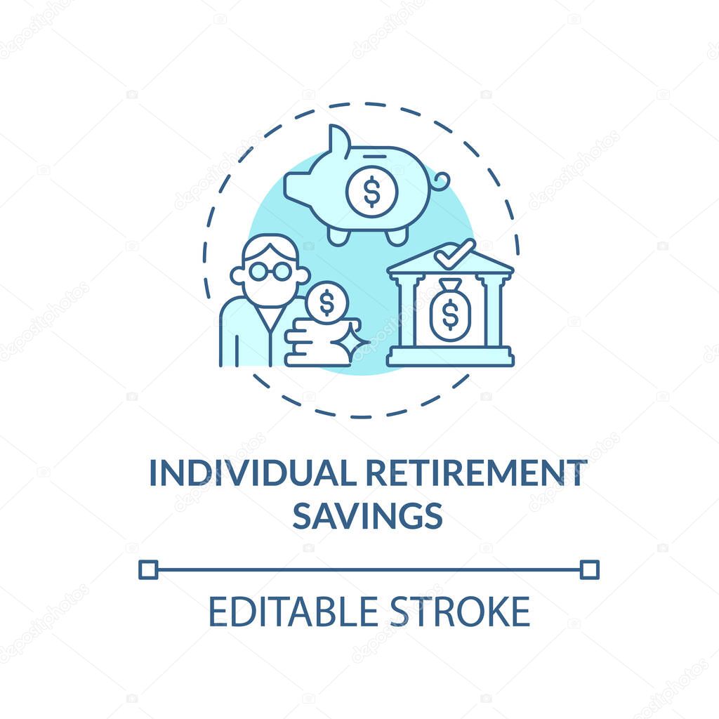 Personal pension savings concept icon. Individual retirement account abstract idea thin line illustration. Banking account with benefits. Vector isolated outline color drawing. Editable stroke