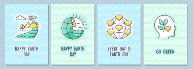 Renk simgesi unsurlu Dünya Günü tebrik kartı. Çevreyi koru. Kartpostal tasarımı. Yaratıcı illüstrasyonlu dekoratif broşür. Tebrik mesajı içeren not kartı