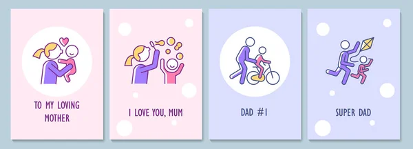 Mödrar Och Fäder Dag Gratulationskort Med Färg Ikonen Element Set — Stock vektor