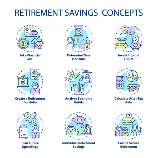 Retirement Saving Concept Icons Set Investition Future Idea Thin Line — Stock Vector