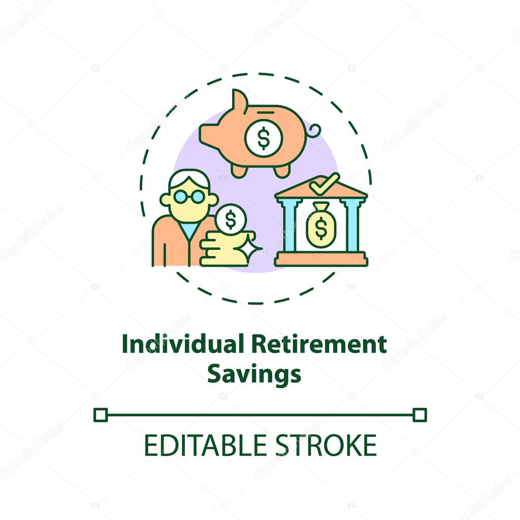 Individual retirement savings concept icon. Individual retirement account abstract idea thin line illustration. Account with tax advantages. Vector isolated outline color drawing. Editable stroke