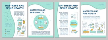 Yatak ve omurga sağlığı için naneli broşür. Sırt ağrısı giderici. Broşür, broşür, broşür baskısı, doğrusal simgelerle kaplama tasarımı. Sunum için vektör düzenleri, yıllık raporlar, reklam sayfaları