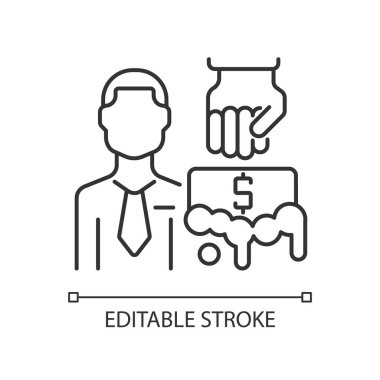 Kara para aklama karşıtı denetçi doğrusal simgesi. Bağımsız müfettiş. Nakit uzmanının izini sürüyorum. İnce çizgi özelleştirilebilir illüstrasyon. Contour sembolü. Vektör izole çizim. Düzenlenebilir vuruş