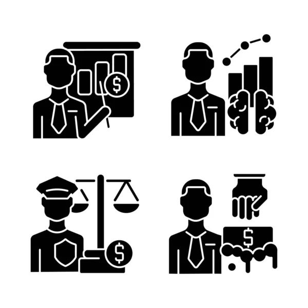 Finance Literacy Law Black Glyph Icons Set White Space Business — Stock Vector
