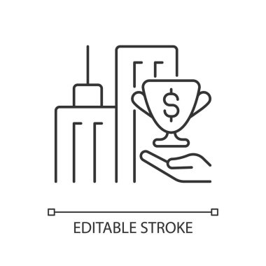 Şirket bursu lineer simgesi. Küçük iş teşvikleri. Başlangıç finansal desteği. İnce çizgi özelleştirilebilir illüstrasyon. Contour sembolü. Vektör izole çizim. Düzenlenebilir vuruş