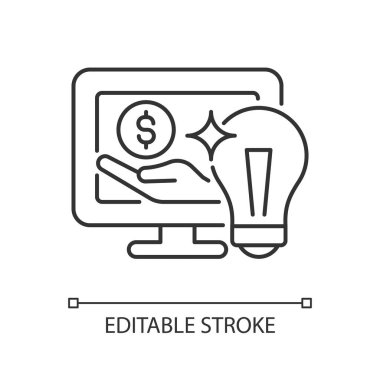 Online sponsorluk lineer simgesi. Küçük iş teşvikleri. İnternet üzerinden kitle fonlama. İnce çizgi özelleştirilebilir illüstrasyon. Contour sembolü. Vektör izole çizim. Düzenlenebilir vuruş