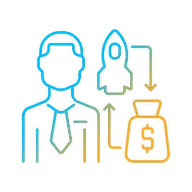 Girişimci kapitalist gradyan doğrusal vektör simgesi. Özel sermaye yatırımcısı. Girişimci yatırımcı ve hissedar. İnce çizgi renk sembolü. Modern tarz pictogram. Vektör izole çizimi