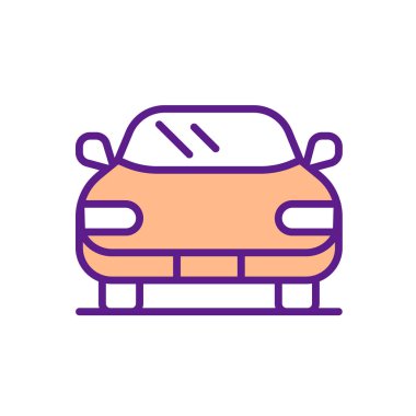 Araba RGB renk simgesi. Otomobil ön görüntüsü. Tekerlekli motorlu araç. Araba galerisi. Ulaşım seçeneği. Otomotiv endüstrisi. İzole vektör çizimi. Basit doldurulmuş çizgi çizimi