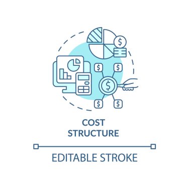 Maliyet yapısı mavi konsept simgesi. Gelir akışları ve şirket giderlerinin analizi. İş modeli soyut fikir ince çizgi çizimi. Vektör izole edilmiş dış hat renk çizimi. Düzenlenebilir vuruş