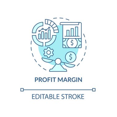 Kar marjı mavi konsept simgesi. Gelir hesaplanıyor. Finansal kazanç. Hizmetten kazandığım para. İş modeli soyut fikir ince çizgi çizimi. Vektör izole edilmiş dış hat renk çizimi. Düzenlenebilir vuruş