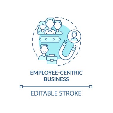 İşçi merkezli iş mavi konsept ikonu. Yönetici yapısına yaklaş. İş modeli soyut fikir ince çizgi çizimi. Vektör izole edilmiş dış hat renk çizimi. Düzenlenebilir vuruş