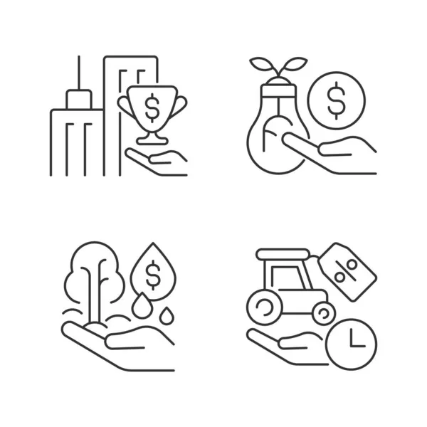 Lineare Symbole Für Zuschüsse Und Investitionen Gesetzt Finanzielle Unterstützung Für — Stockvektor