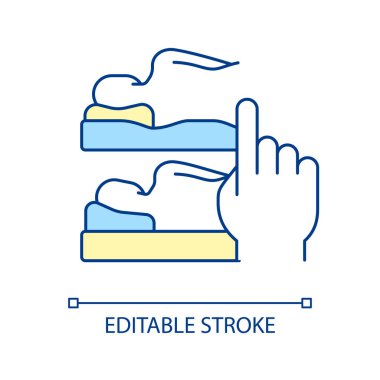Doğru uyku duruşu RGB renk simgesi. Omurga sağlığı. Sırt ağrısı için ortopedik yatak. Sağlıklı uyku pozisyonu. Rahat bir yatak. İzole vektör çizimi. Basit doldurulmuş çizgi çizimi