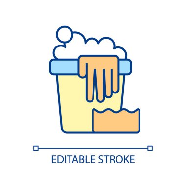 Elle yıkama RGB renk simgesi. El yıkama tavsiyesi. Hassas yıkama gerektiren malzeme ve kumaş. Giysiler ve yatak bakımı. İzole vektör çizimi. Basit doldurulmuş çizgi çizimi