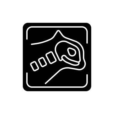 Evcil hayvan röntgenleri siyah kabartma simgesi. Radyografi tanı prosedürü. Hayvanlar için röntgen cihazı. Tomografi analizi. Evcil hayvan iskeleti muayenesi. Beyaz uzayda siluet sembolü. Vektör izole illüstrasyonu