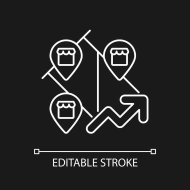 Genişleme teşvikleri koyu tema için beyaz doğrusal simgeyi teşvik eder. İş geliştirme. Hükümetin programı. İnce çizgi özelleştirilebilir illüstrasyon. Gece modu için izole vektör kontur sembolü. Düzenlenebilir vuruş