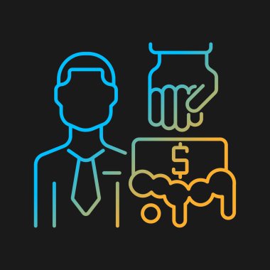 Kara tema için para aklama karşıtı denetçi gradyan vektör simgesi. Bağımsız müfettiş. Nakit uzmanının izini sürüyorum. İnce çizgi renk sembolü. Modern tarz pictogram. Vektör izole çizimi