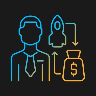 Karanlık tema için Venture kapitalist gradyan vektör simgesi. Özel sermaye yatırımcısı. Girişimci yatırımcı ve hissedar. İnce çizgi renk sembolü. Modern tarz pictogram. Vektör izole çizimi