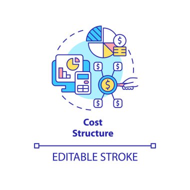 Maliyet yapı konsepti simgesi. Gelir akışları ve şirket giderlerinin analizi. İş modeli soyut fikir ince çizgi çizimi. Vektör izole edilmiş dış hat renk çizimi. Düzenlenebilir vuruş