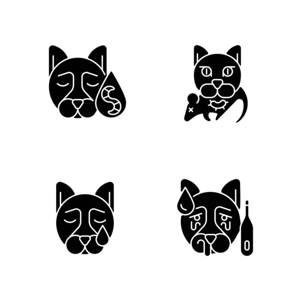 Pet Infections Black Glyph Icons Set White Space Parasite Caused — Stock Vector